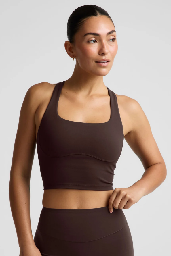 GLOWZONE MEDIUM IMPACT CROPPED BRA COCOA PLUM