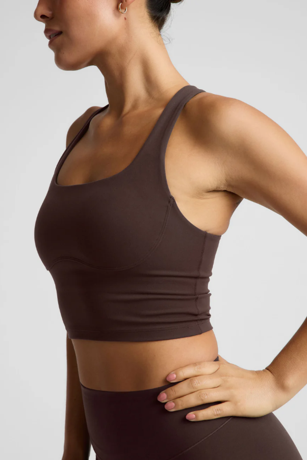 GLOWZONE MEDIUM IMPACT CROPPED BRA COCOA PLUM