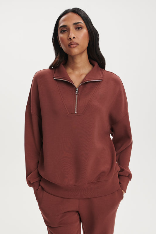 HAWLEY HALF ZIP SWEAT CINNAMON