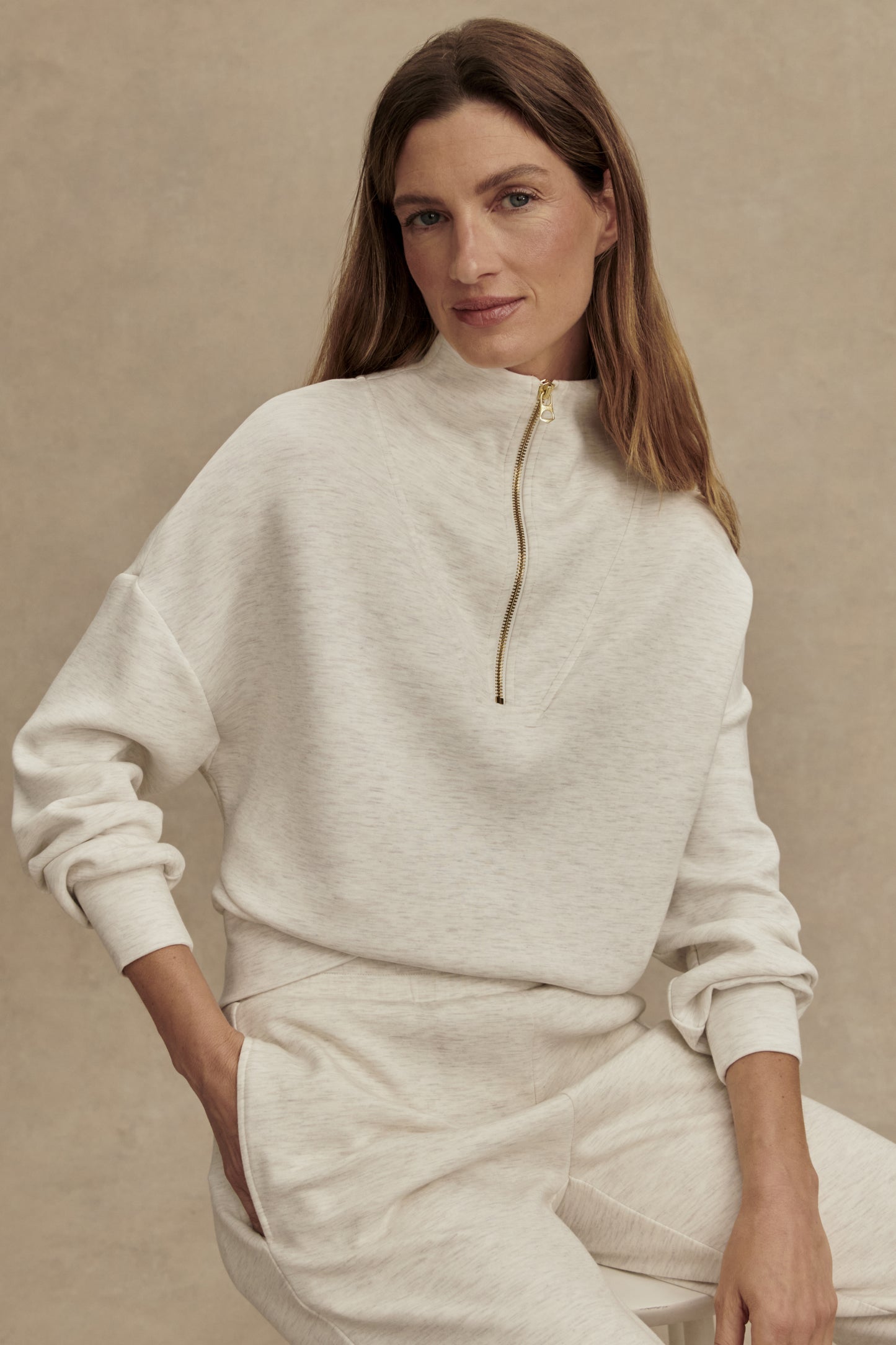 HAWLEY HALF ZIP SWEAT IVORY