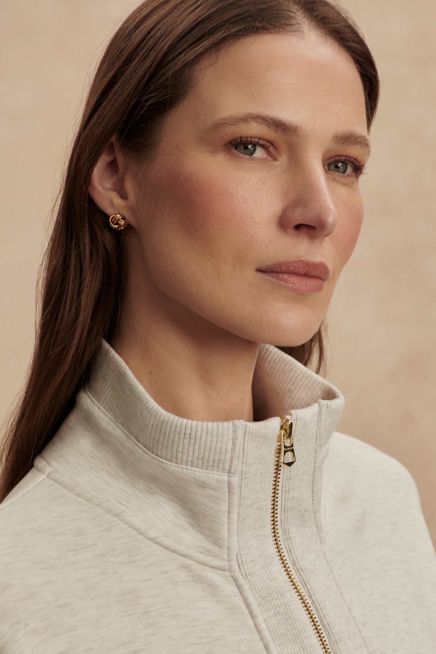 MOLLY HALF ZIP LONGLINE SWEAT IVORY MARL