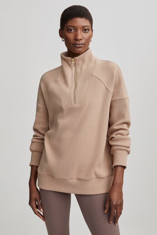 RHEA HALF ZIP SWEAT STUCCO