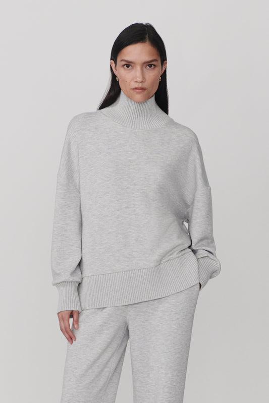 BARKER HIGH NECK SWEAT LIGHT GREY MARL