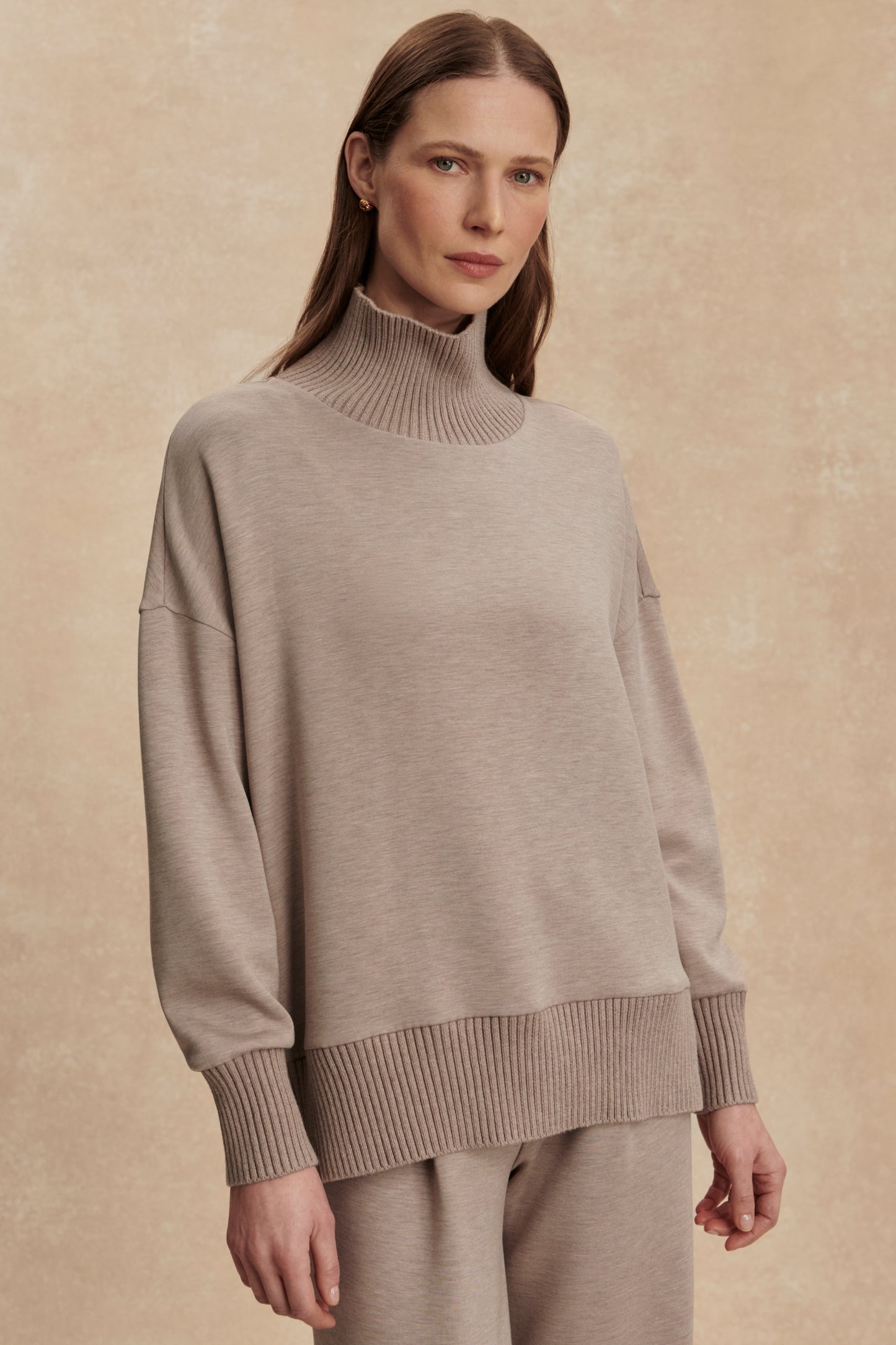 BARKER HIGH NECK SWEAT TAUPE MARL