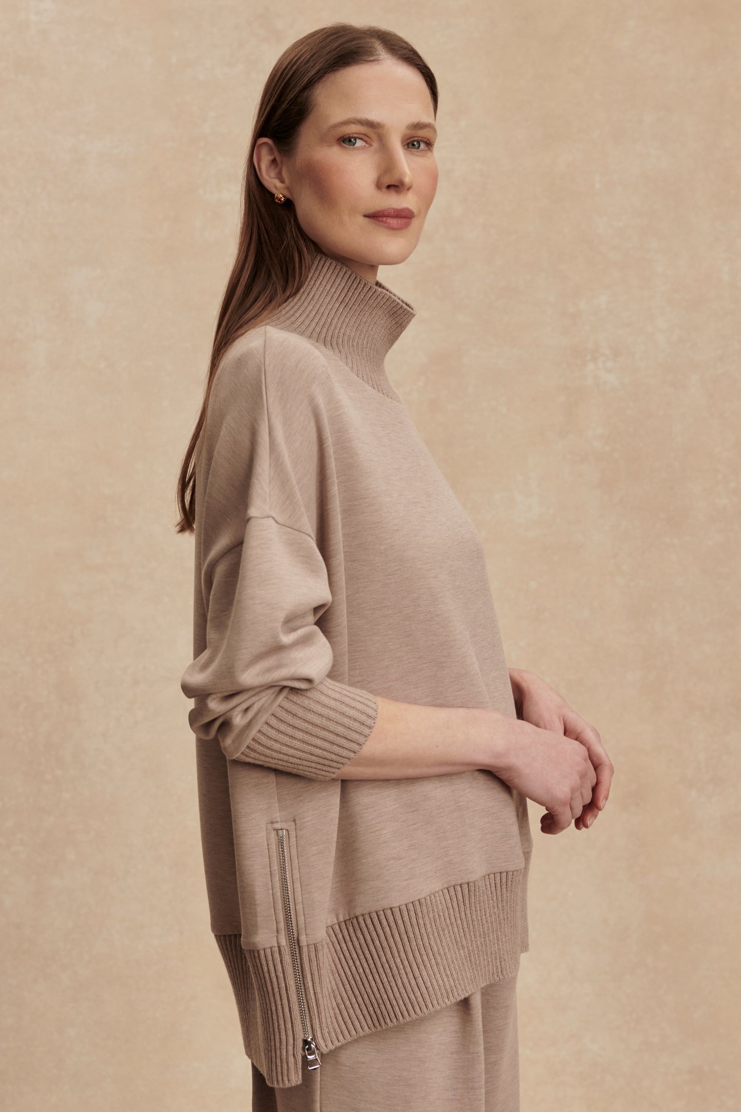 BARKER HIGH NECK SWEAT TAUPE MARL