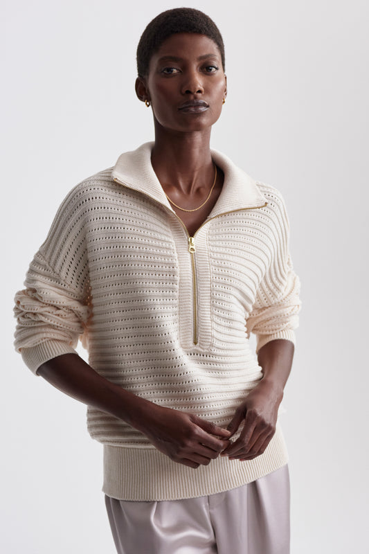 TARA POINTELLE HALF ZIP WHITECAP GREY