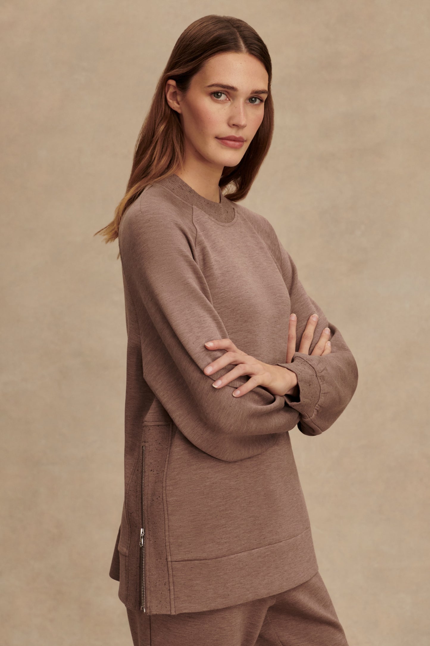 NICOLE BOYFRIEND SWEAT DEEP TAUPE FLECK