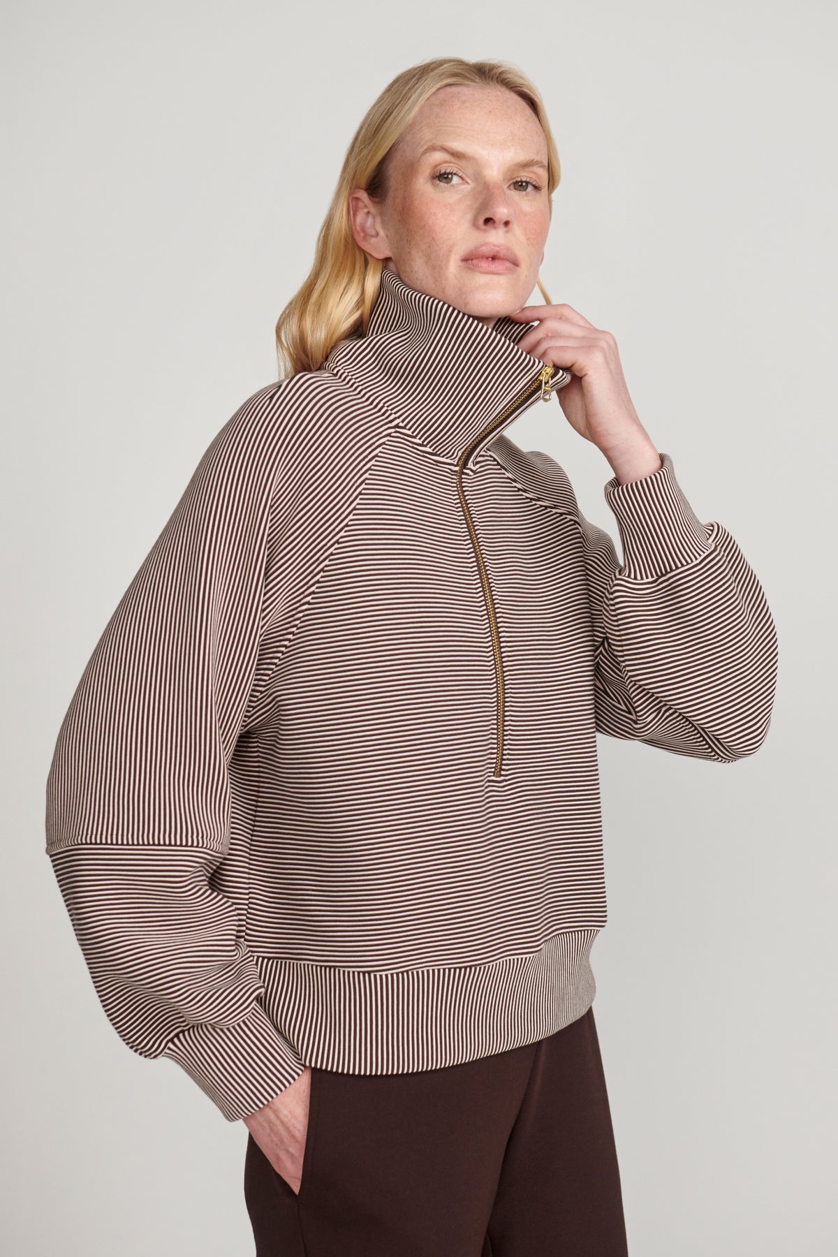 MILANO HALF ZIP SWEAT COFFEE BEAN/BIRCH