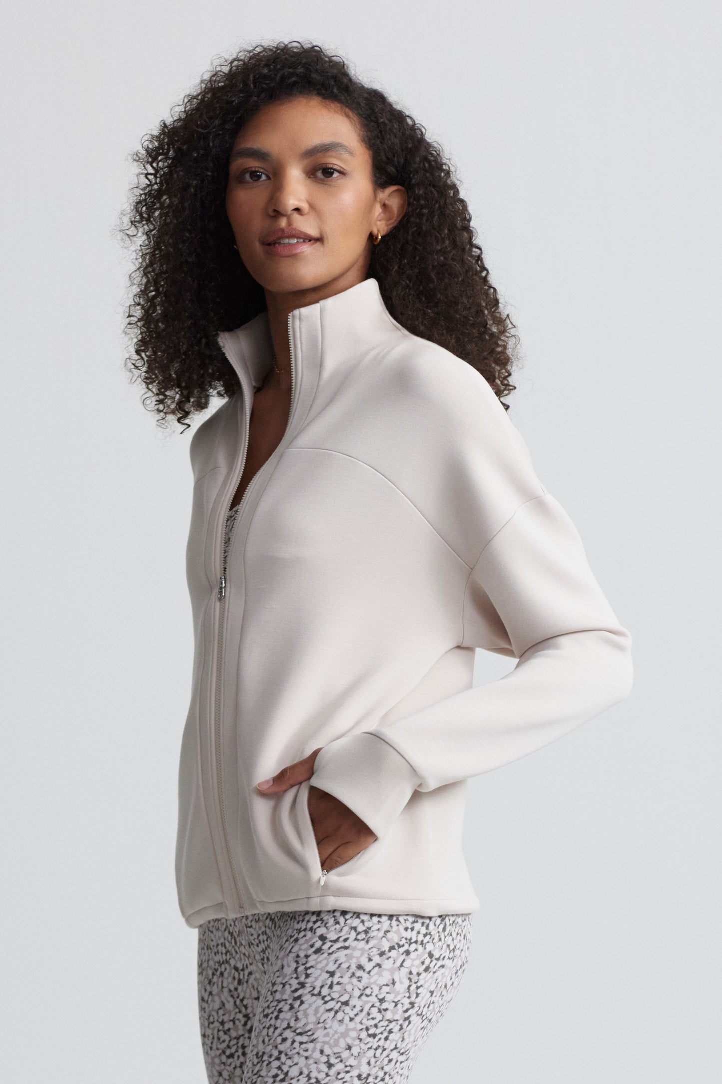 TAYAH ZIP THROUGH MIDLAYER SILVER GREY