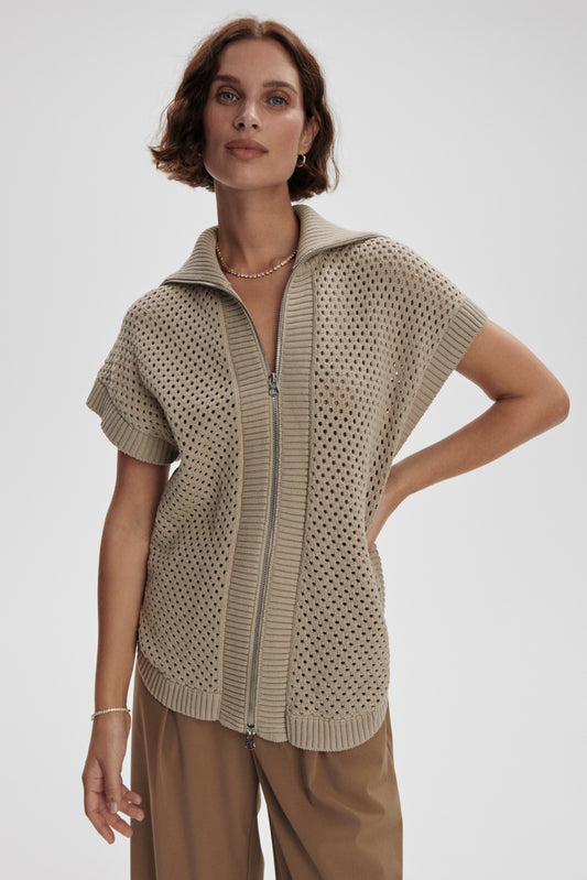 GIANNA ZIP VEST CASHMERE STONE