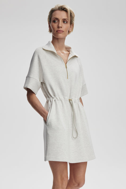 PAISLEY HALF ZIP DRESS IVORY
