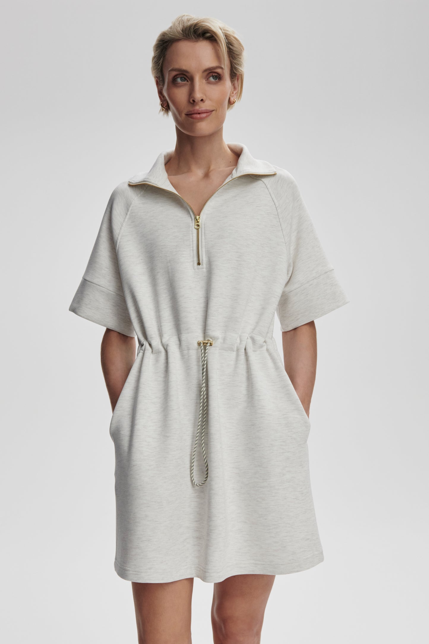PAISLEY HALF ZIP DRESS IVORY