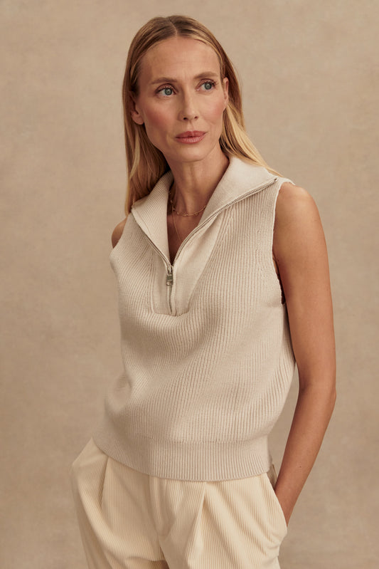 AMINA HALF ZIP KNIT TANK SILVER BIRCH