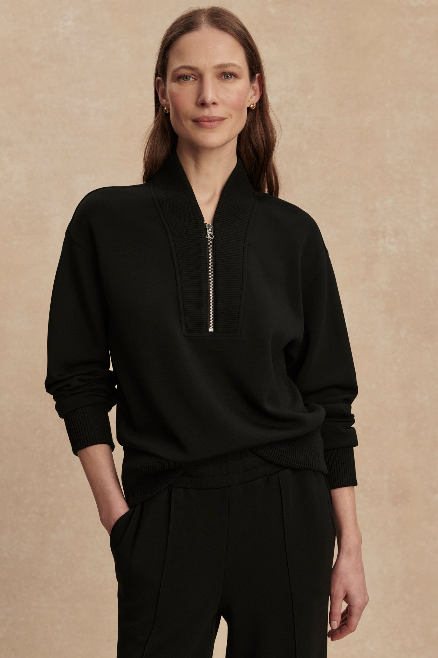 SALLY HALF ZIP SWEAT BLACK