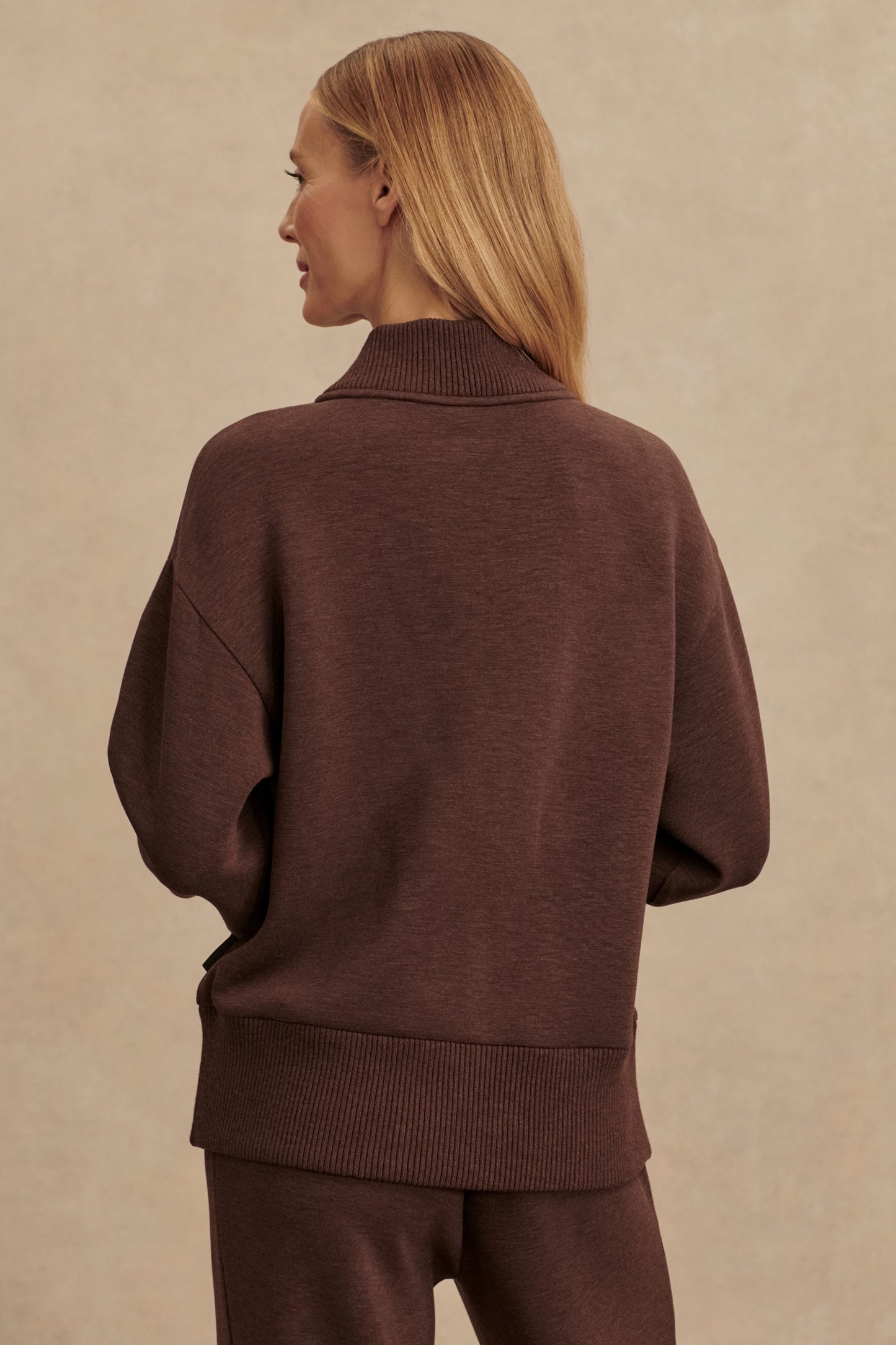 SALLY HALF ZIP SWEAT COFFEE BEAN MARL