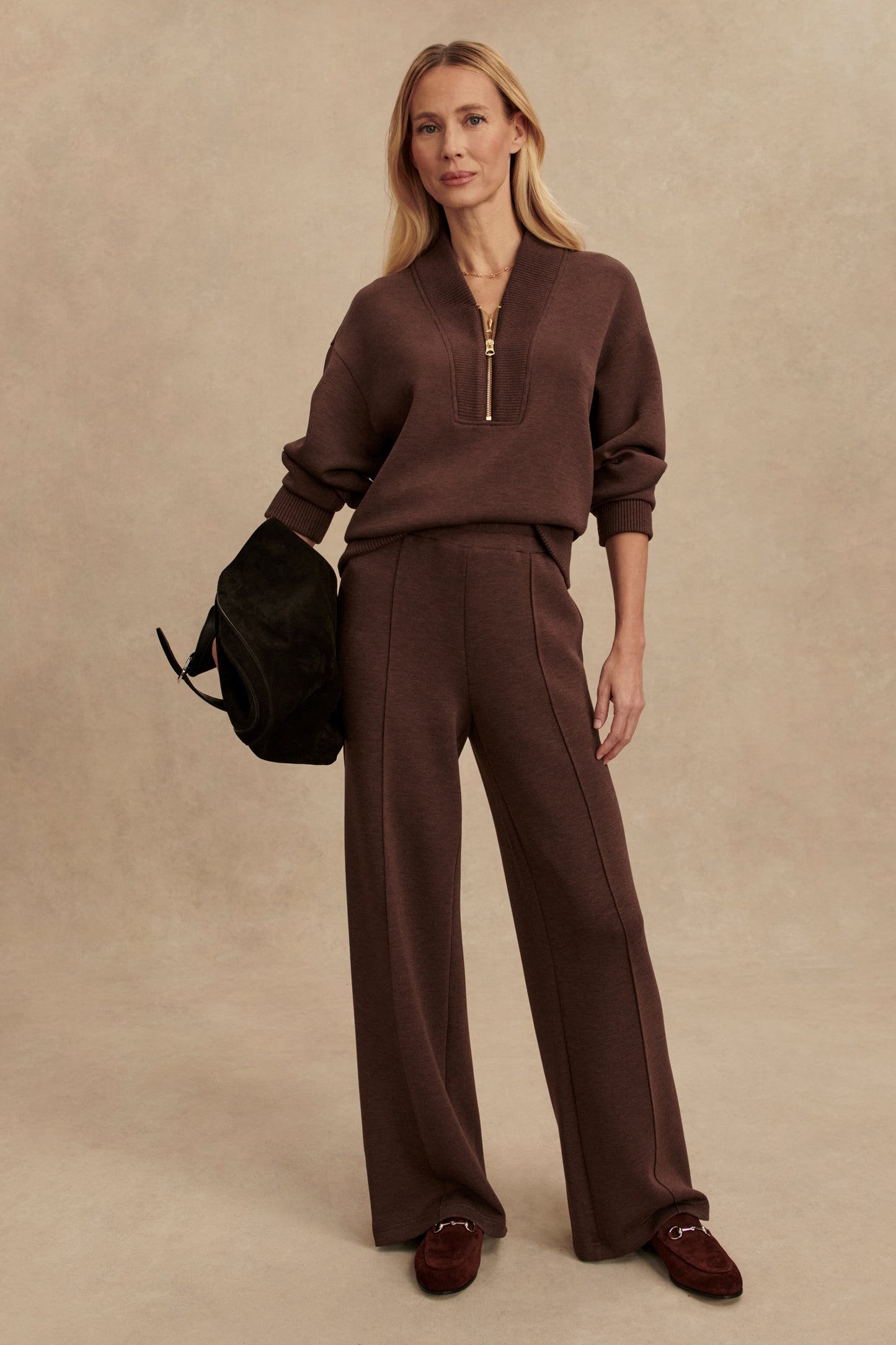 SALLY HALF ZIP SWEAT COFFEE BEAN MARL