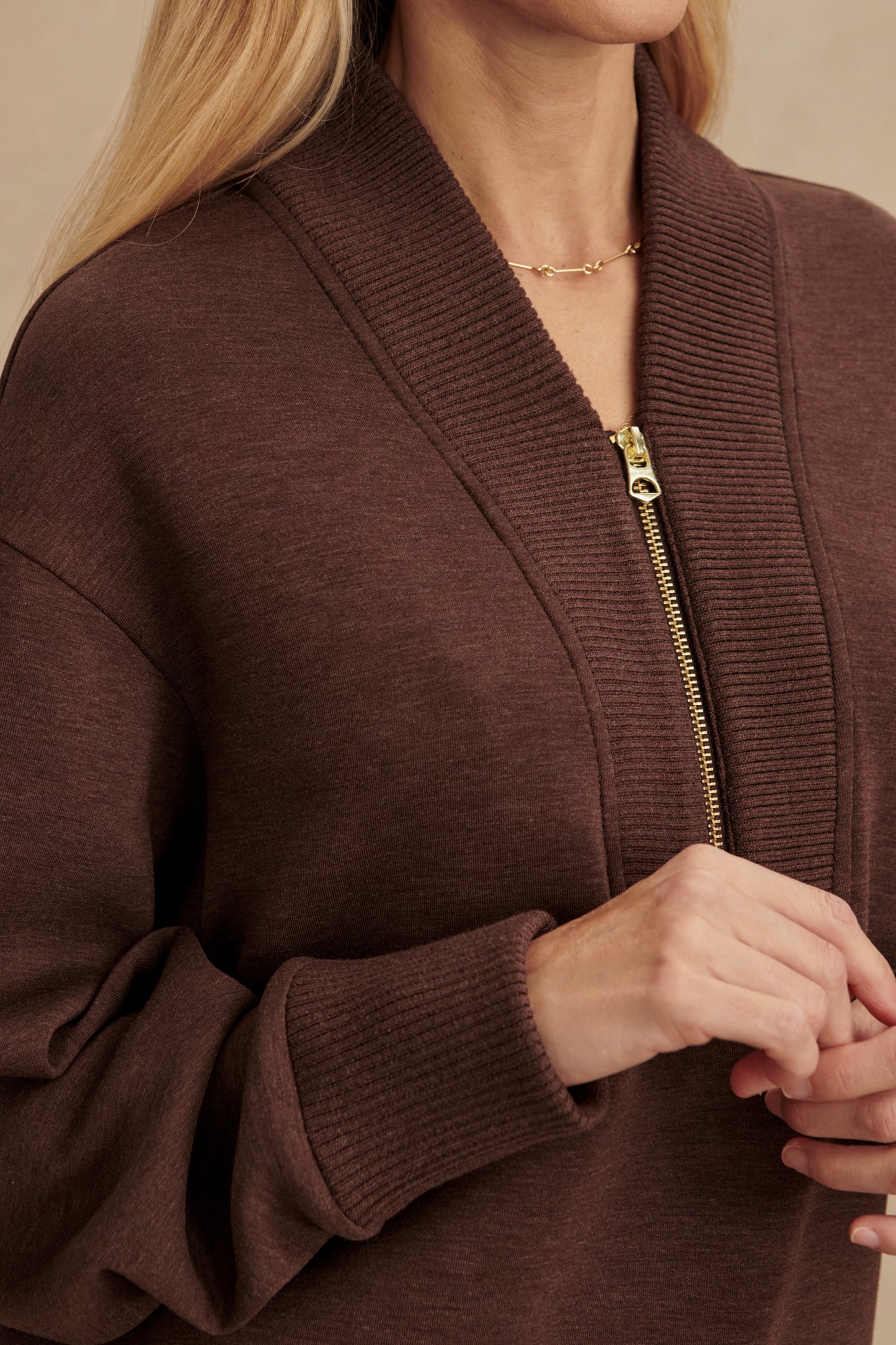SALLY HALF ZIP SWEAT COFFEE BEAN MARL