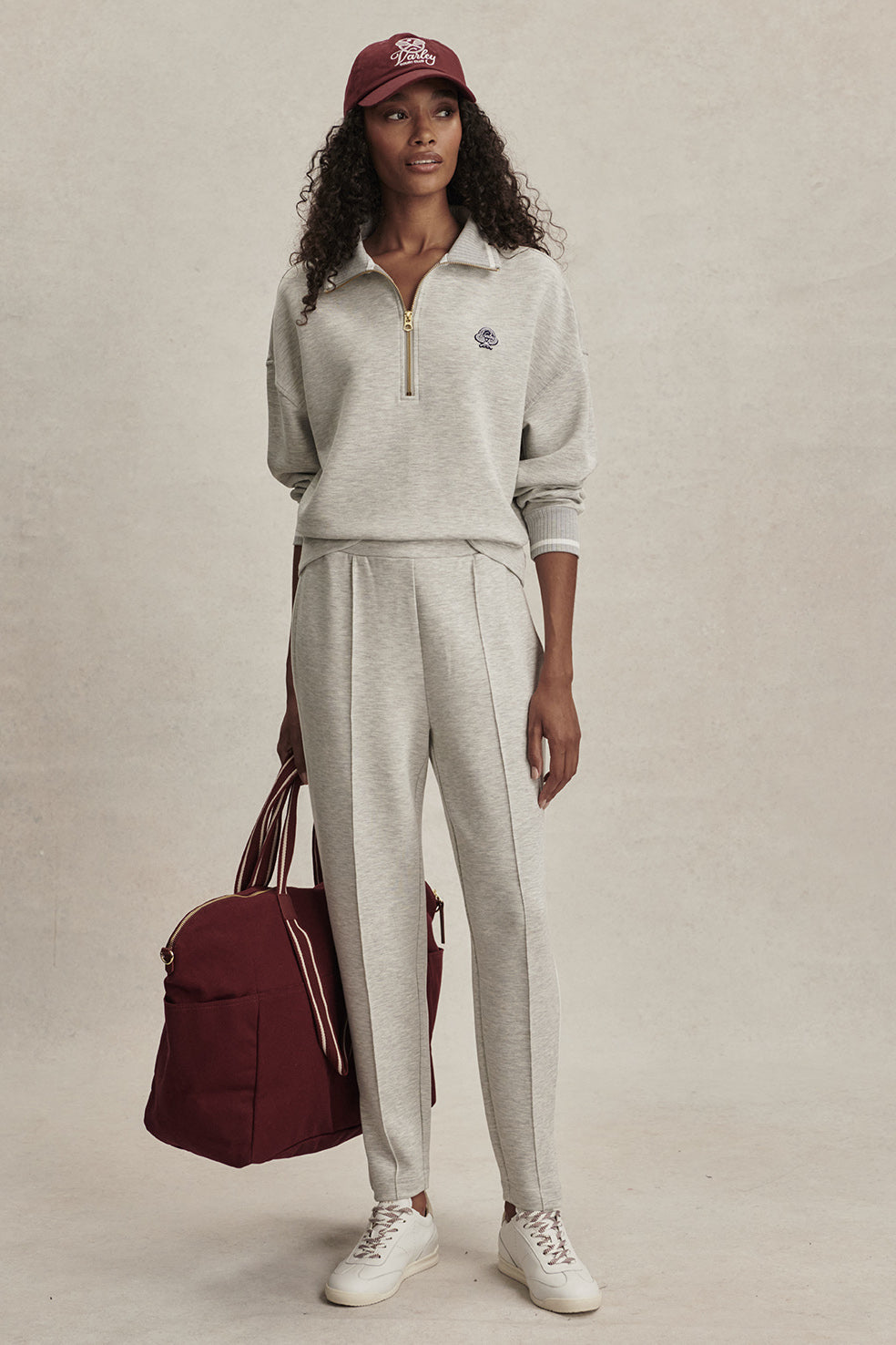 SLIM PINTUCK PANT LIGHT GREY MARL