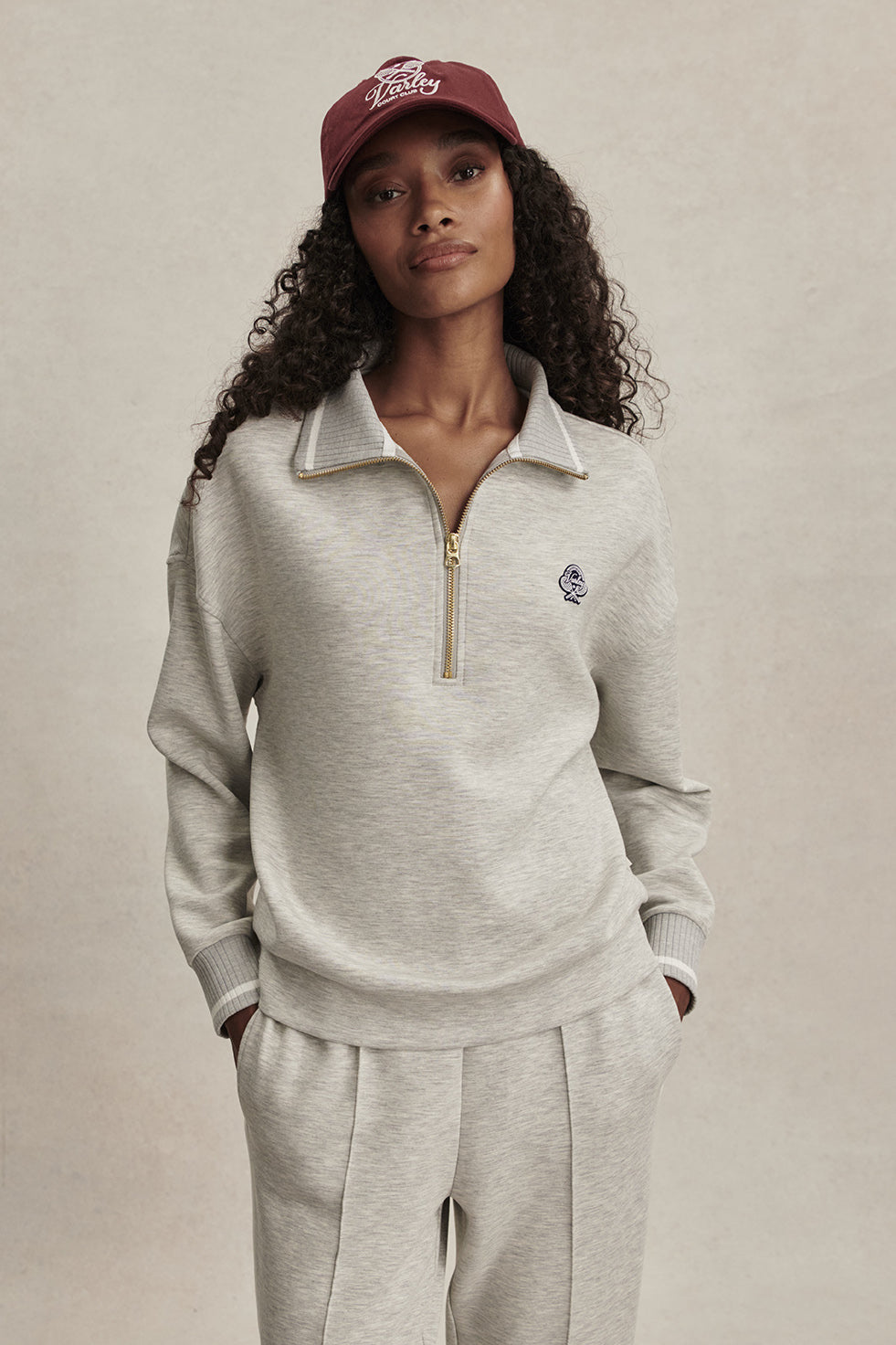 BERTIE HALF ZIP SWEAT LIGHT GREY MARL