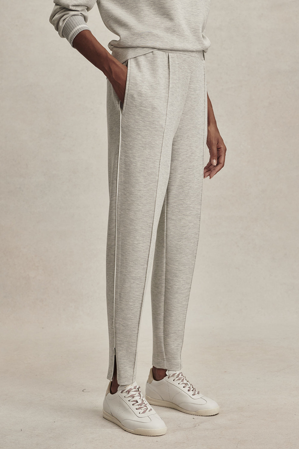 SLIM PINTUCK PANT LIGHT GREY MARL