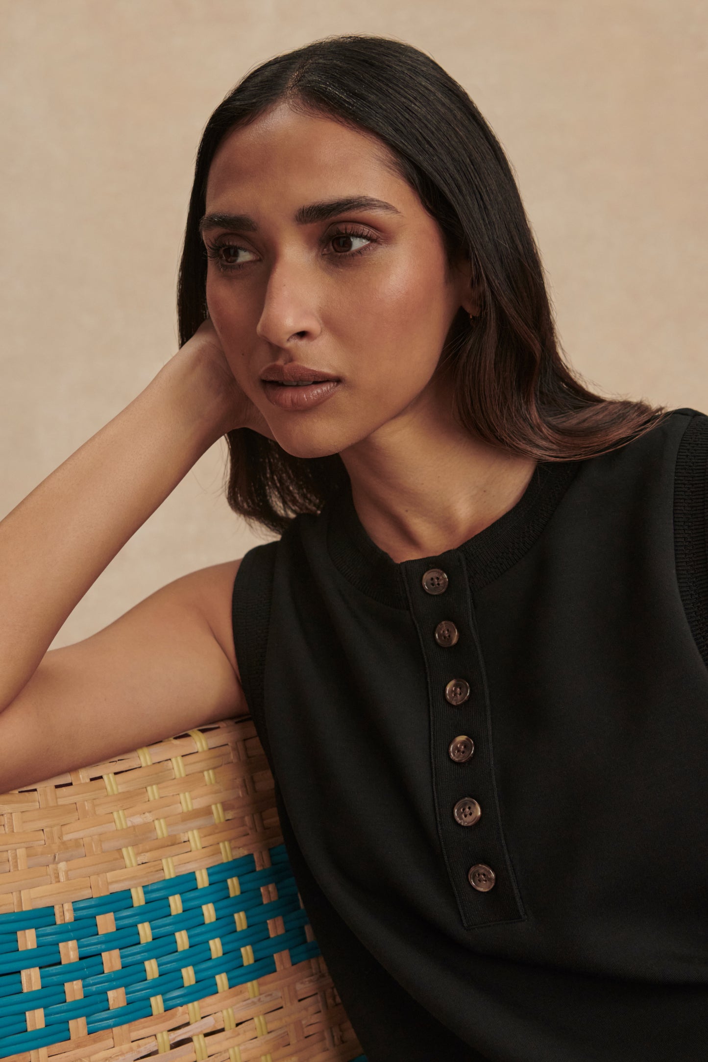 MARLA BUTTON PLACKET TANK BLACK