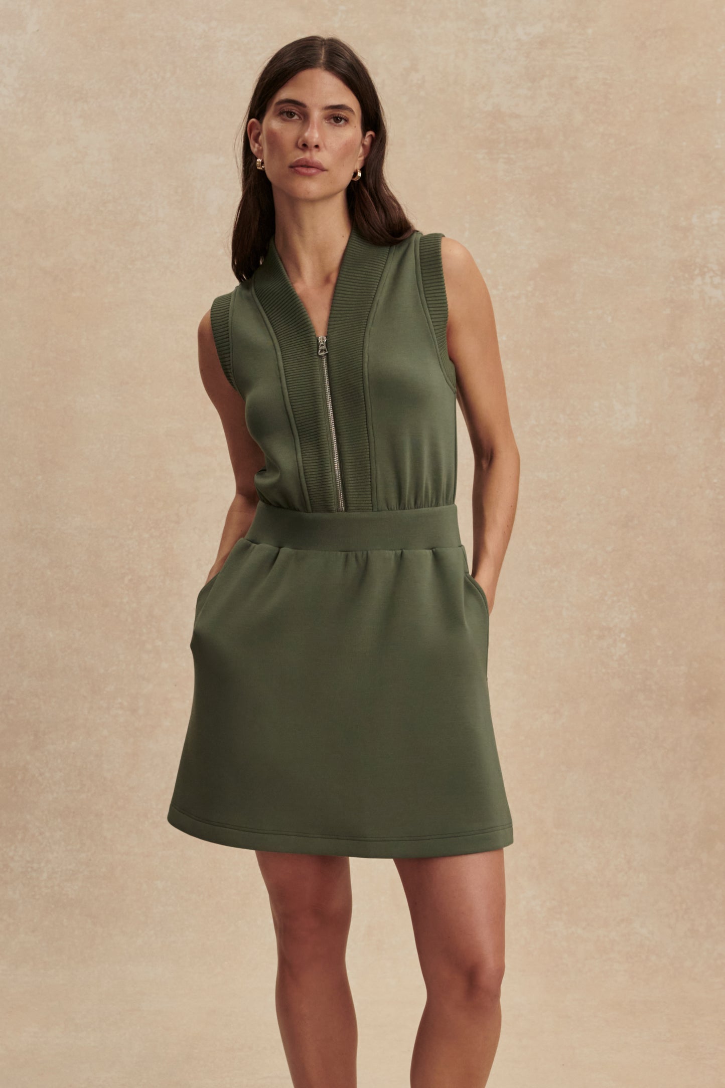 POLYANNA HALF ZIP DRESS THYME