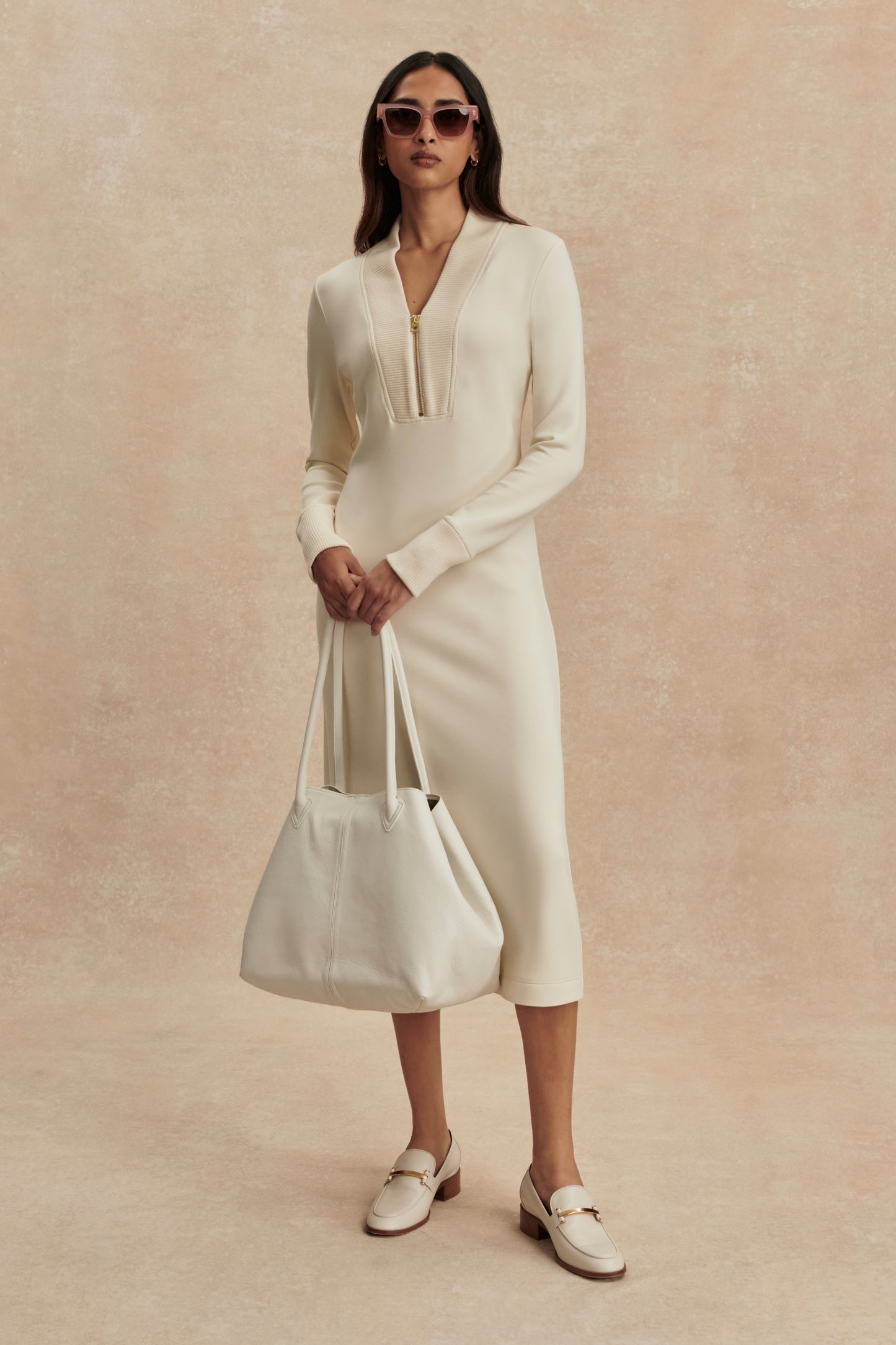 BREE HALF ZIP MIDI DRESS PRISTINE