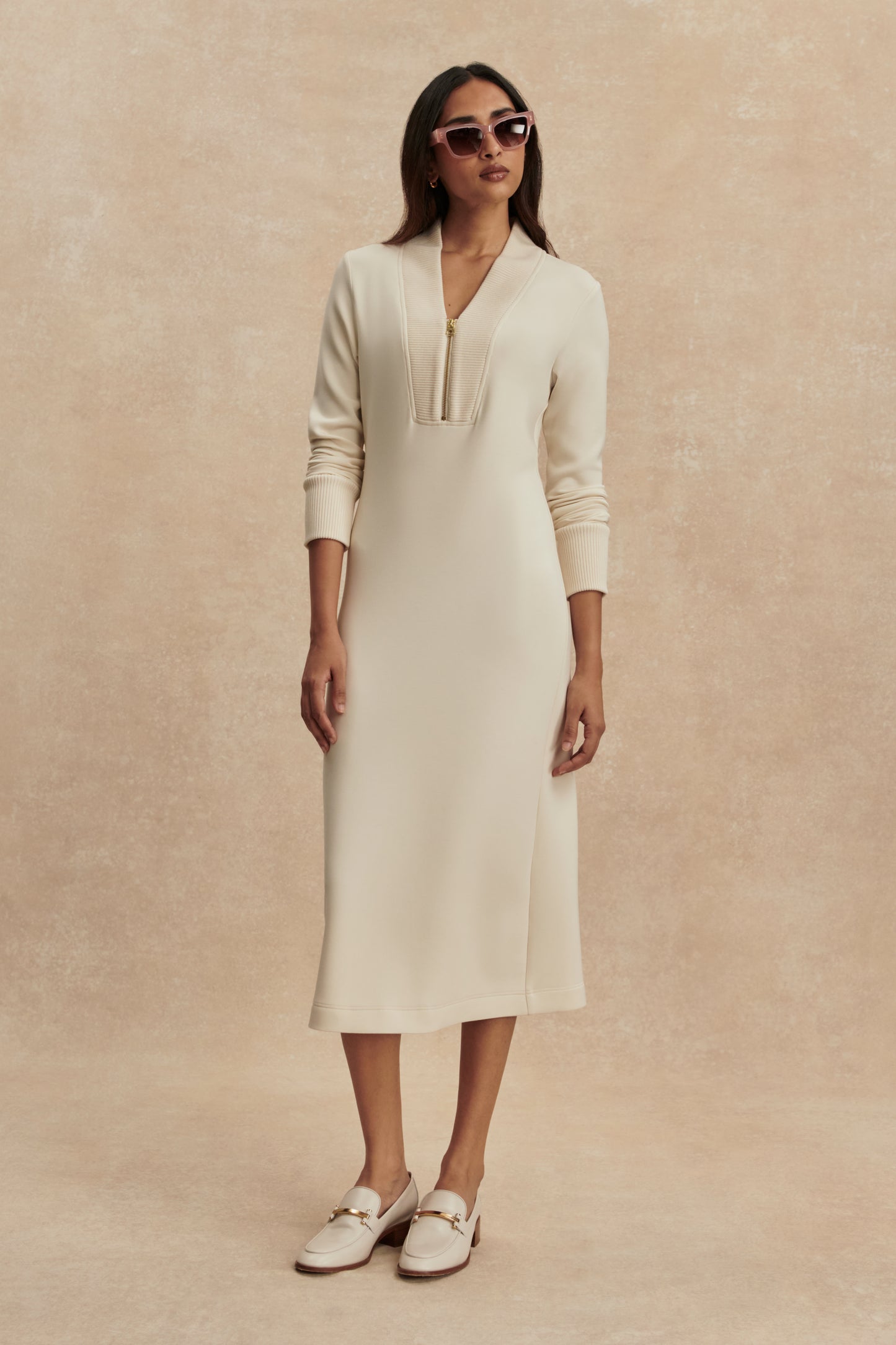 BREE HALF ZIP MIDI DRESS PRISTINE