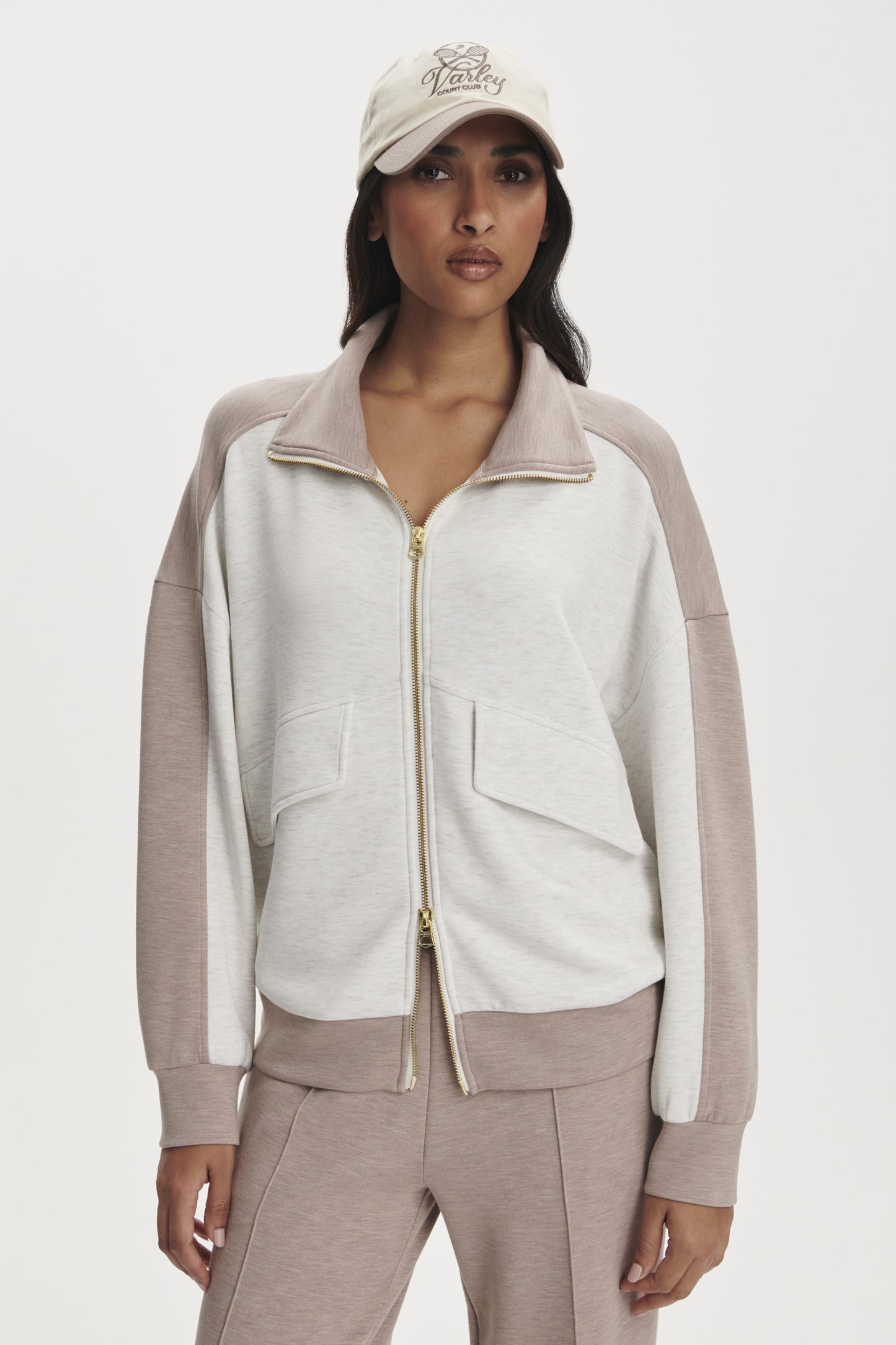 GARCIA TWO-TONE ZIP THROUGH IVORY MARL/TAUPE MARL