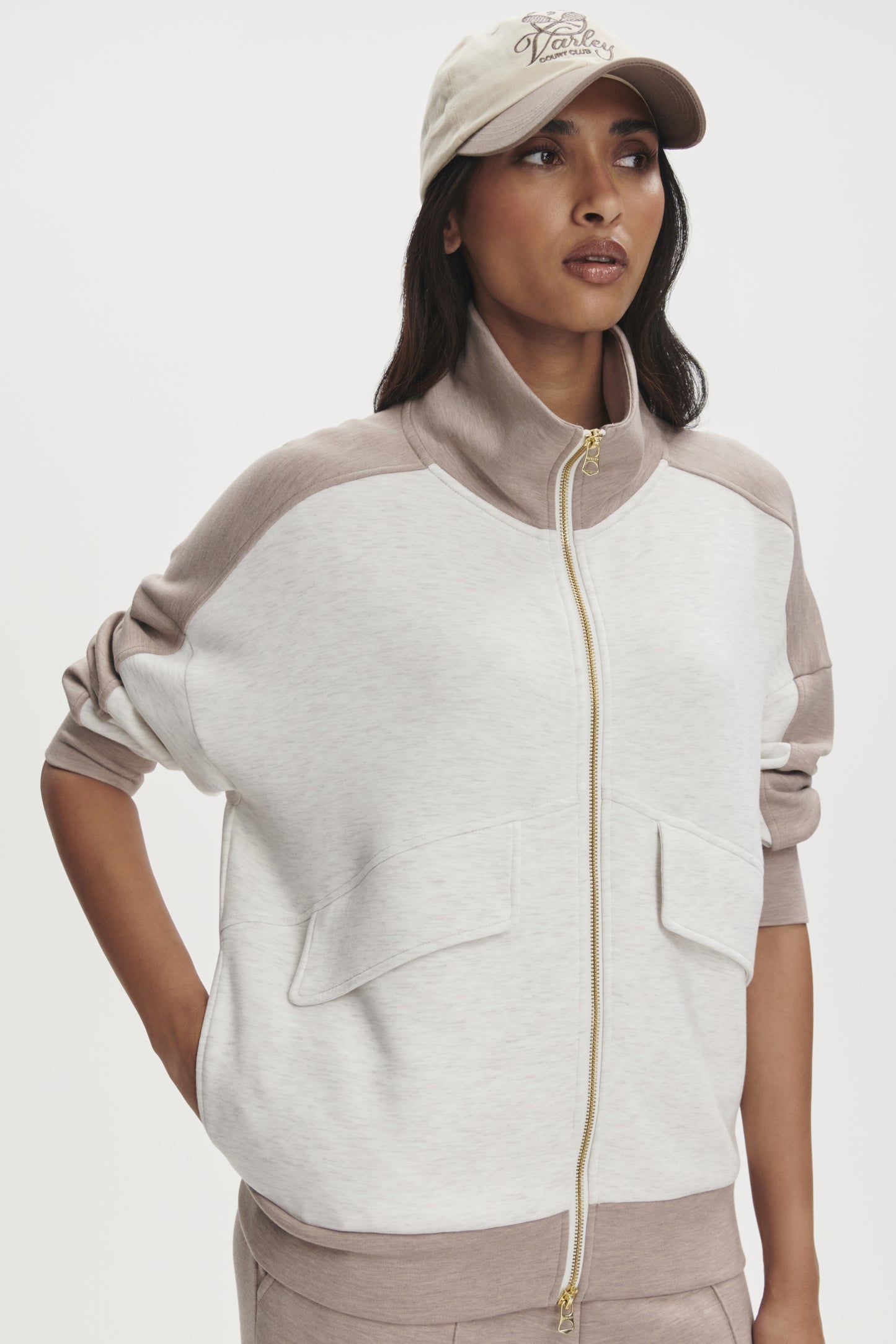 GARCIA TWO-TONE ZIP THROUGH IVORY MARL/TAUPE MARL