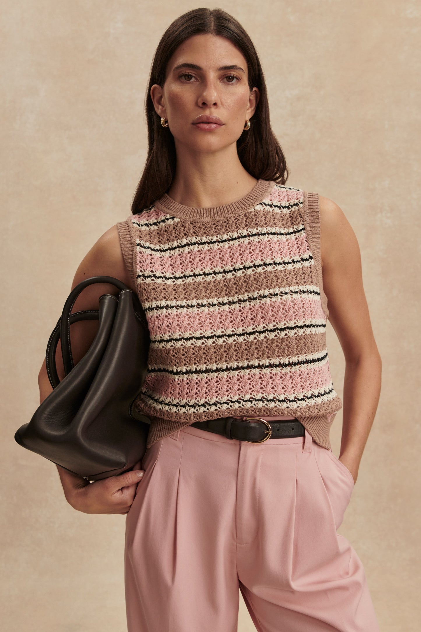 DEELY STRIPE KNIT TANK MELLOW ROSE
