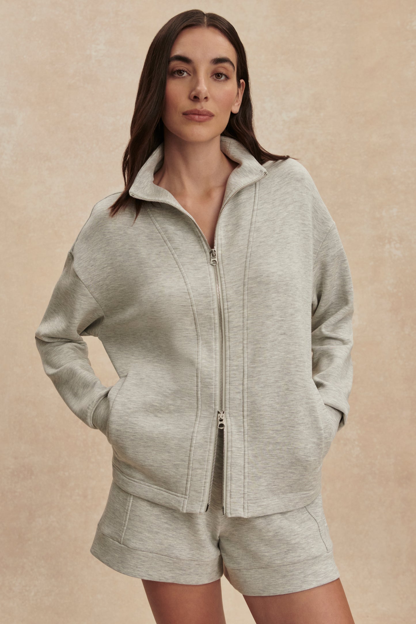 ARLENE ZIP THROUGH SWEAT LIGHT GREY MARL
