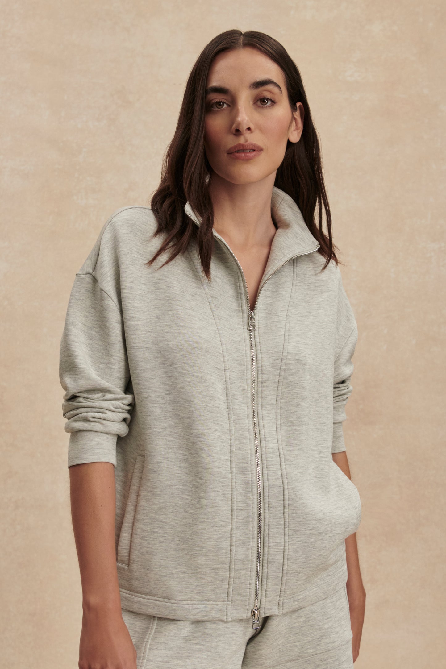 ARLENE ZIP THROUGH SWEAT LIGHT GREY MARL