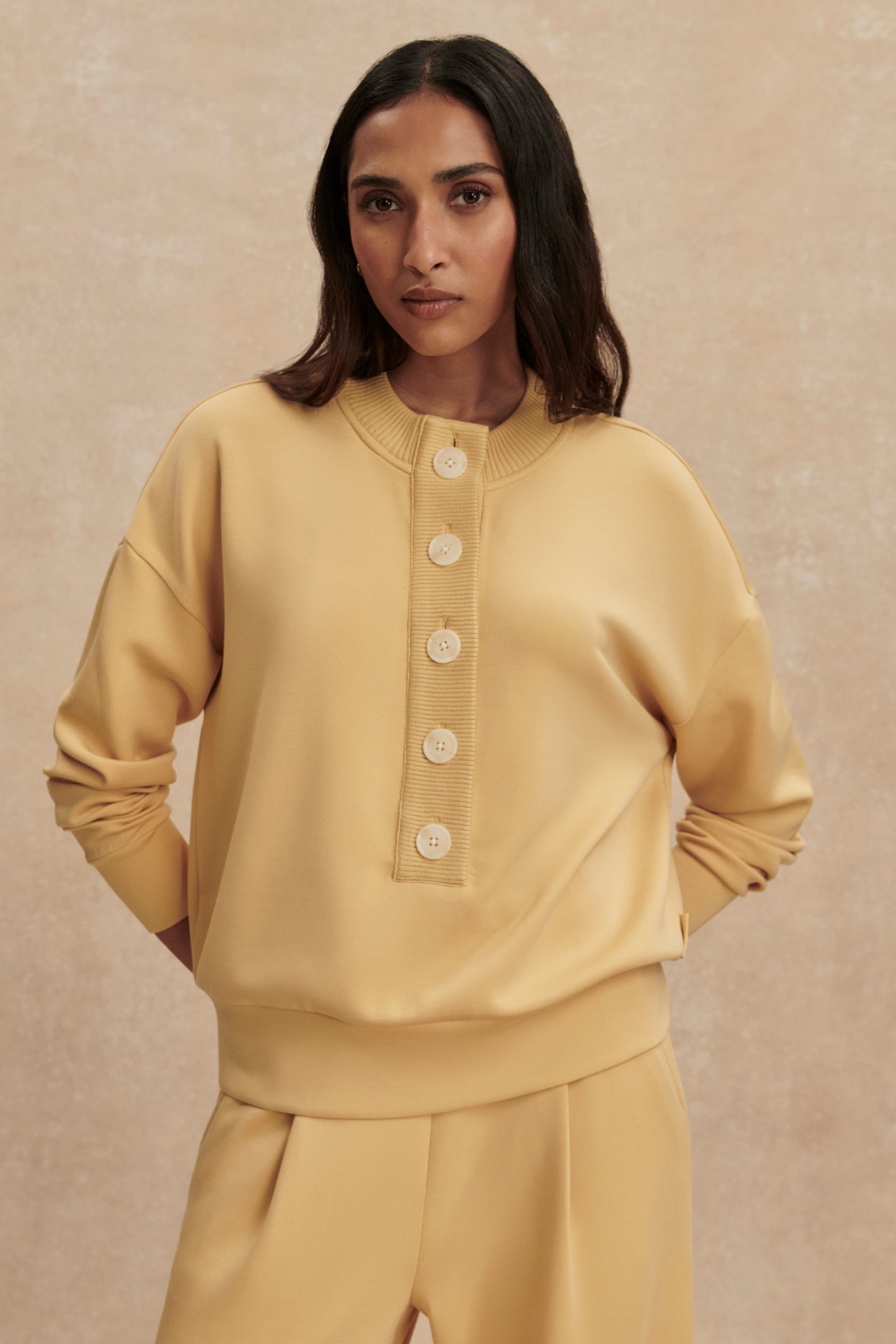 REENA BUTTON FRONT SWEAT SAHARA SUN