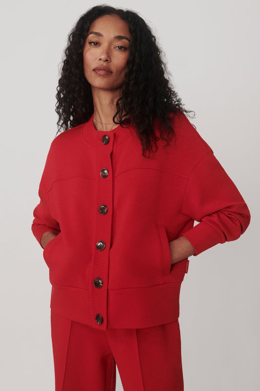 OLWEN BUTTON FRONT SWEAT RED MARL
