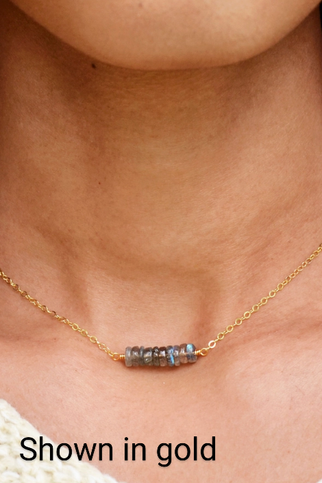 LABRADORITE STERLING SILVER BAR NECKLACE